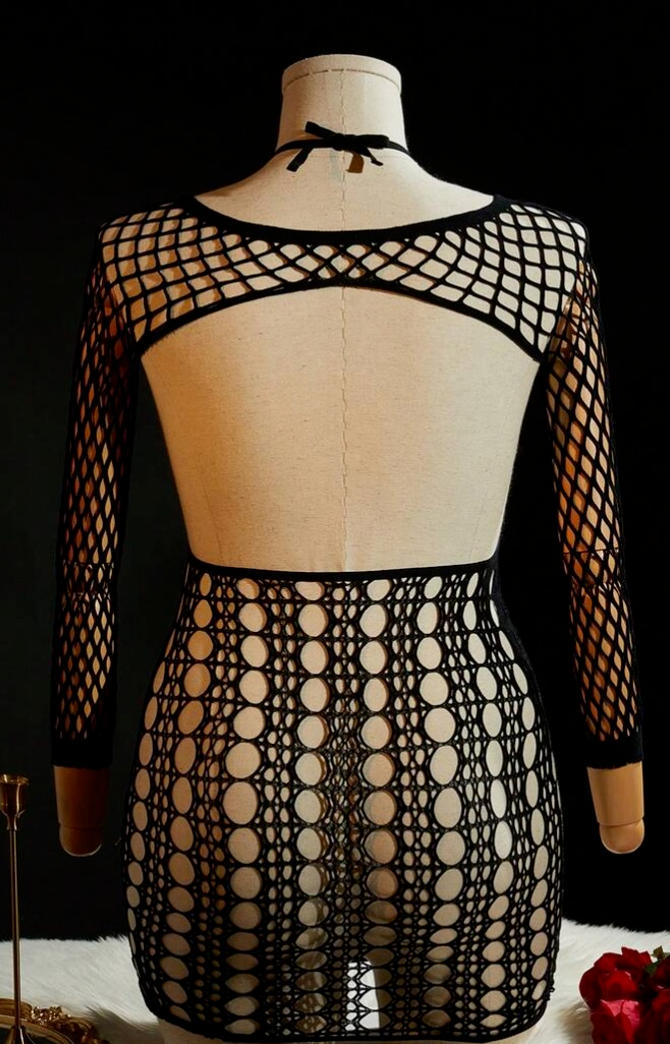 Black Fishnet Cutout Mini Dress